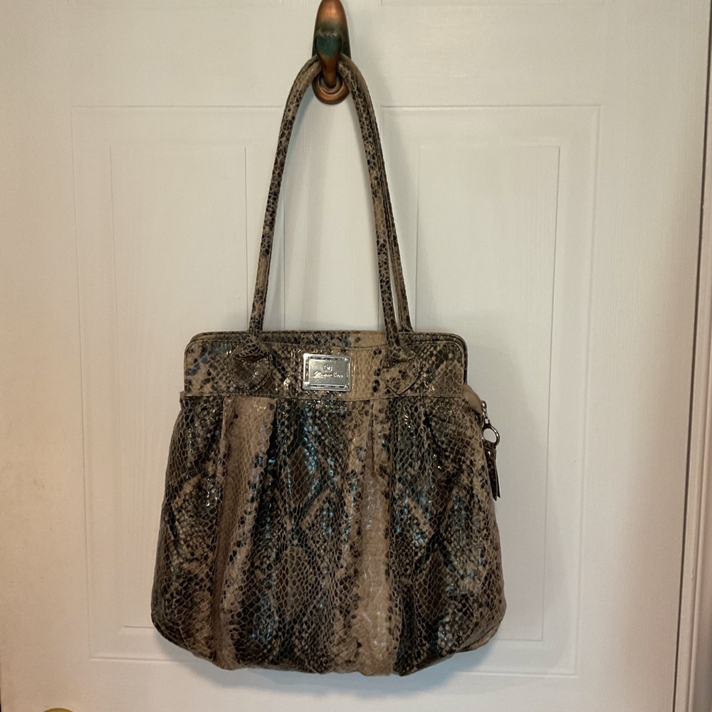 BeauSac Shoulder Bag Womens Large Brown Snakeskin Excellent Faux Leather Tote